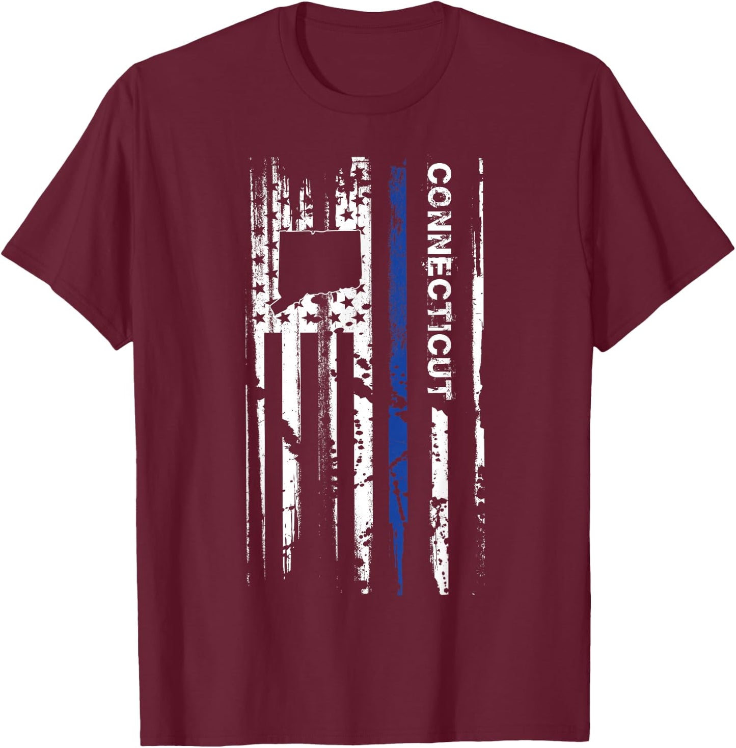 Connecticut Cop Thin Blue Line LEO Police American Flag T-Shirt - T-Shirt | Maroon
