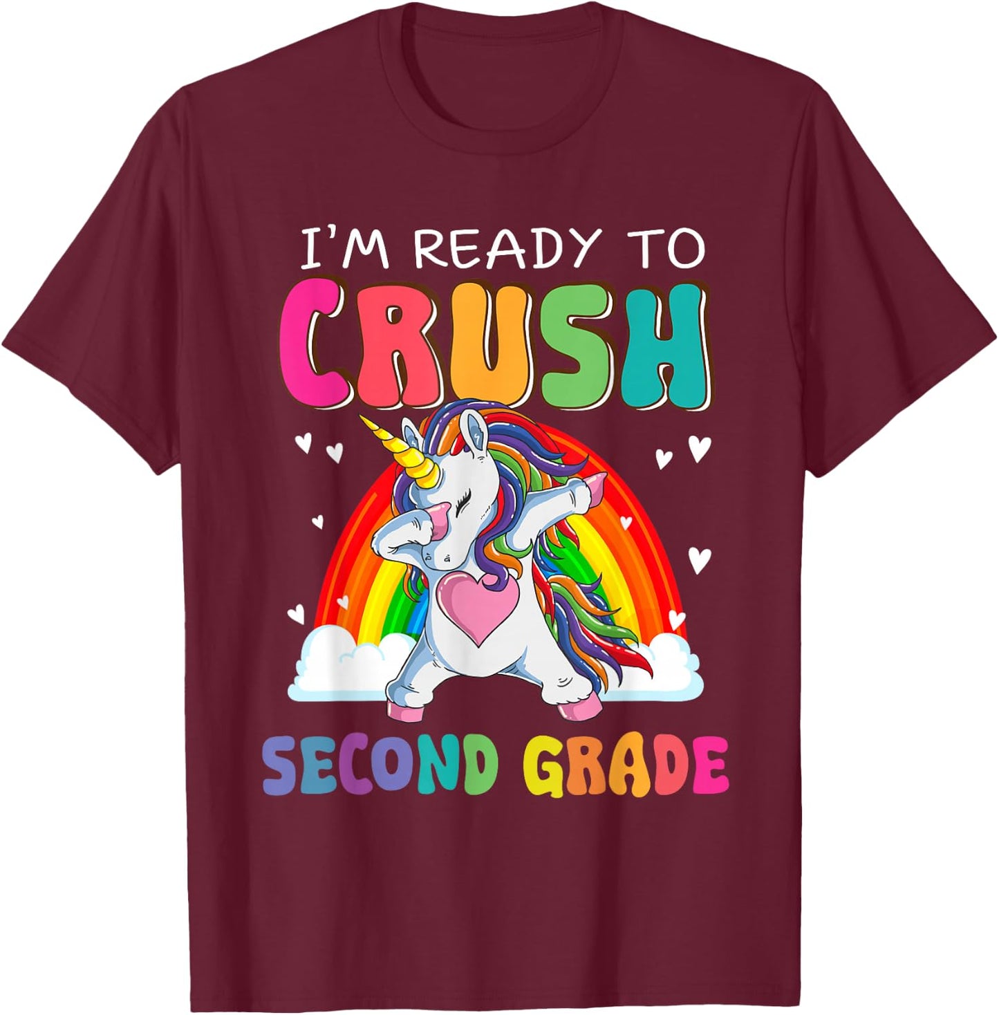Crush Second Grade Dabbing Unicorn First Day Of School Girls T-Shirt - T-Shirt | Maroon
