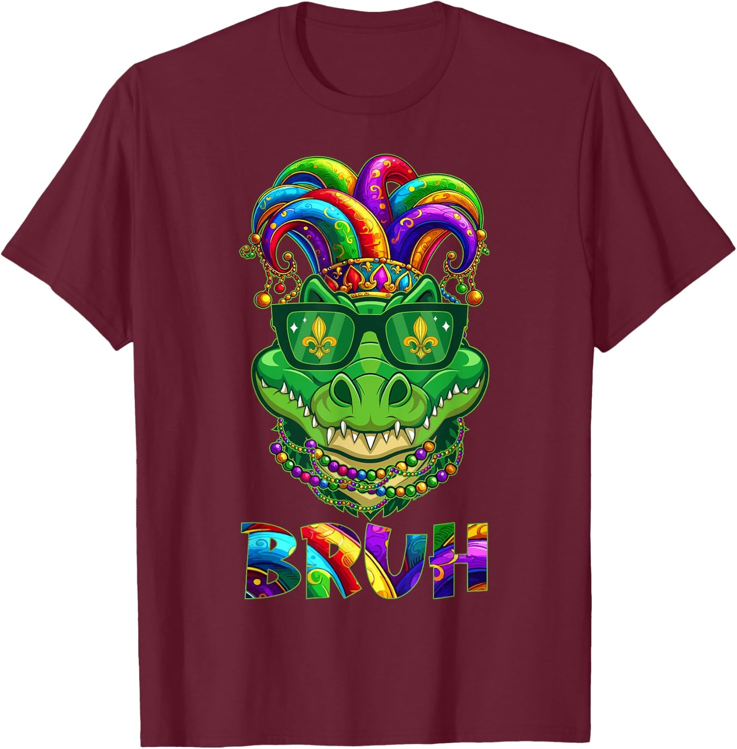 Funny Alligator Bruh Mardi Gras Costume Teens Boys Kids T-Shirt - T-Shirt | Maroon