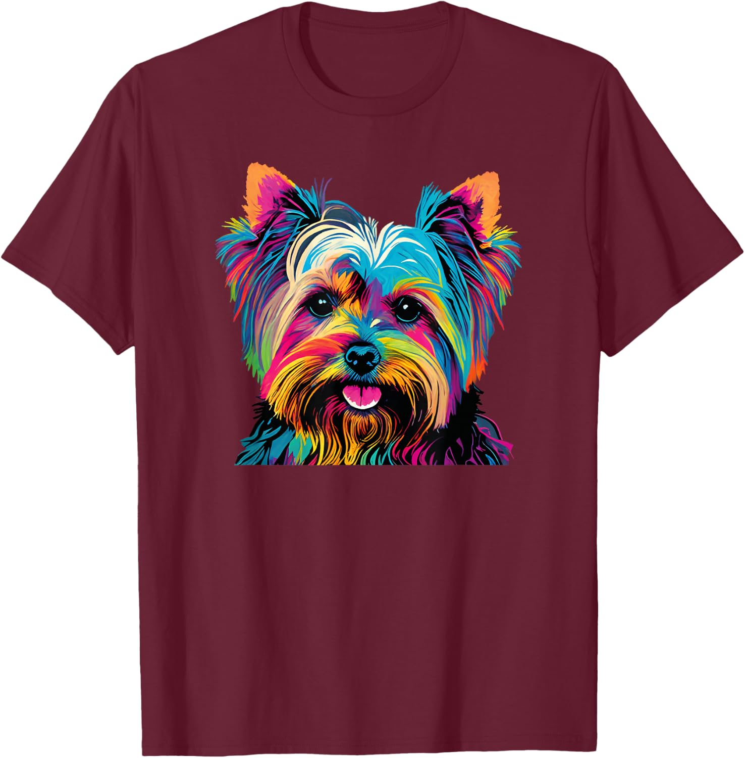 Pop Art Yorkshire Terrier Portrait T-Shirt - T-Shirt | Maroon