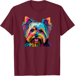 Pop Art Yorkshire Terrier Portrait T-Shirt - T-Shirt | Maroon