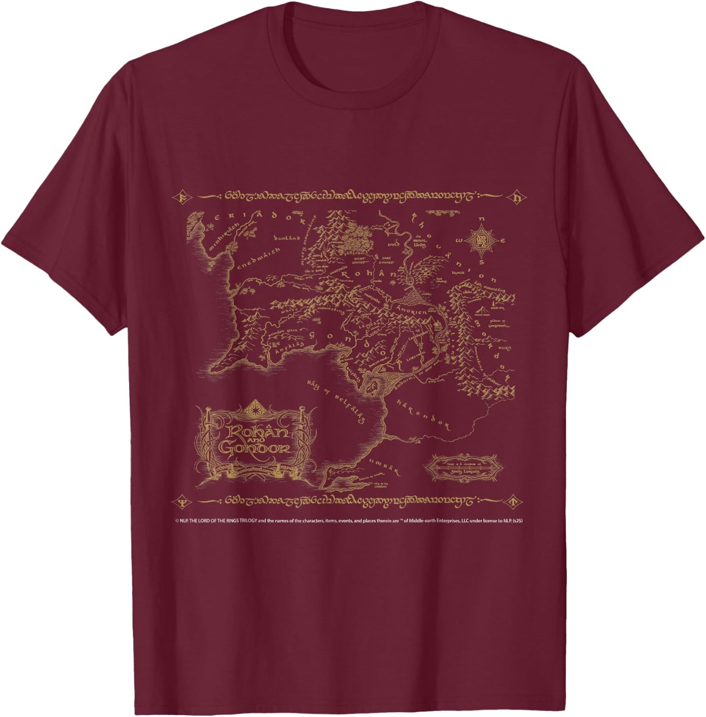 Map of Rohan and Gondor Middle Earth Adventure T-Shirt - T-Shirt | Maroon