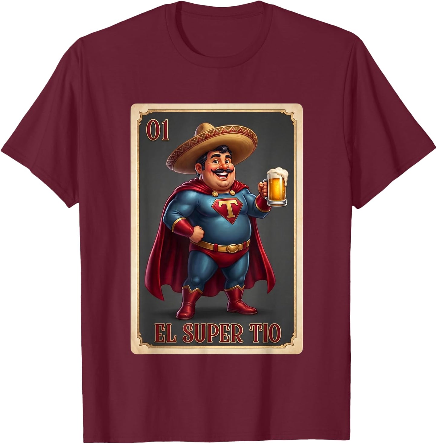 Mexican Uncle Drinking Lover TIO El TIO Mexican Bingo T-Shirt - T-Shirt | Maroon