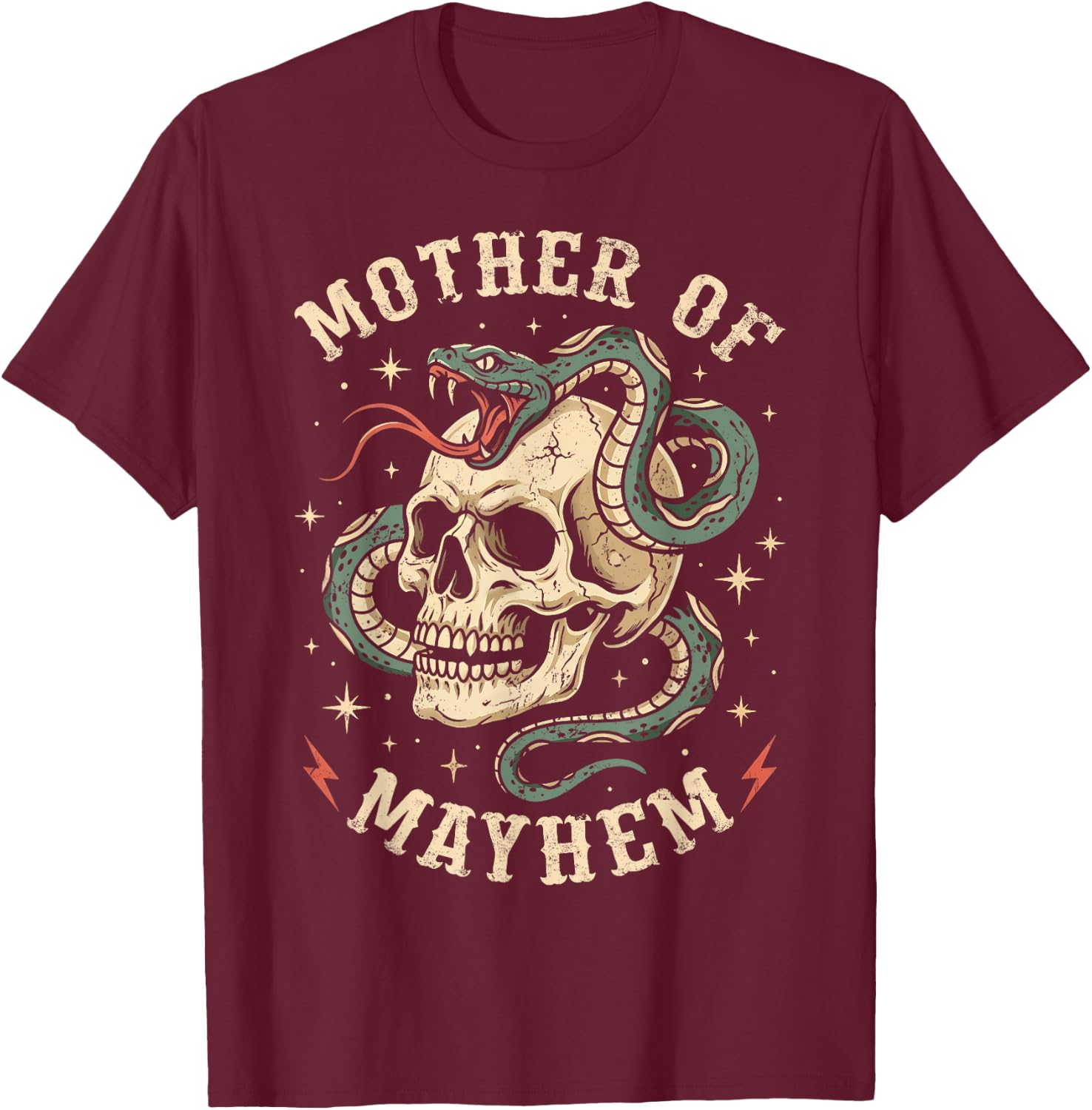 Mother of Mayhem Women Mom Funny Mothers Day Matching Family T-Shirt - T-Shirt | Maroon