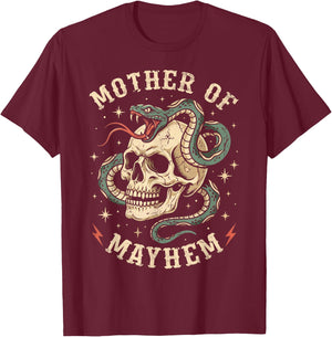 Mother of Mayhem Women Mom Funny Mothers Day Matching Family T-Shirt - T-Shirt | Maroon