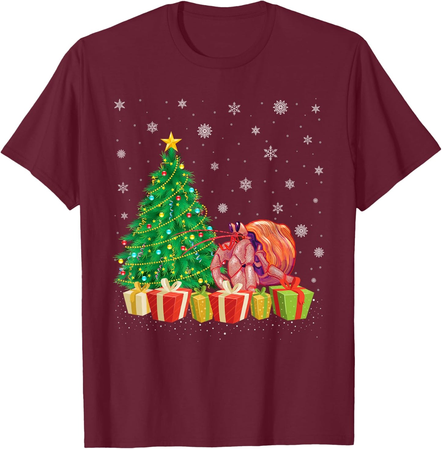 Xmas Tree Lighting Santa Hat Hermit Crab Christmas T-Shirt - T-Shirt | Maroon