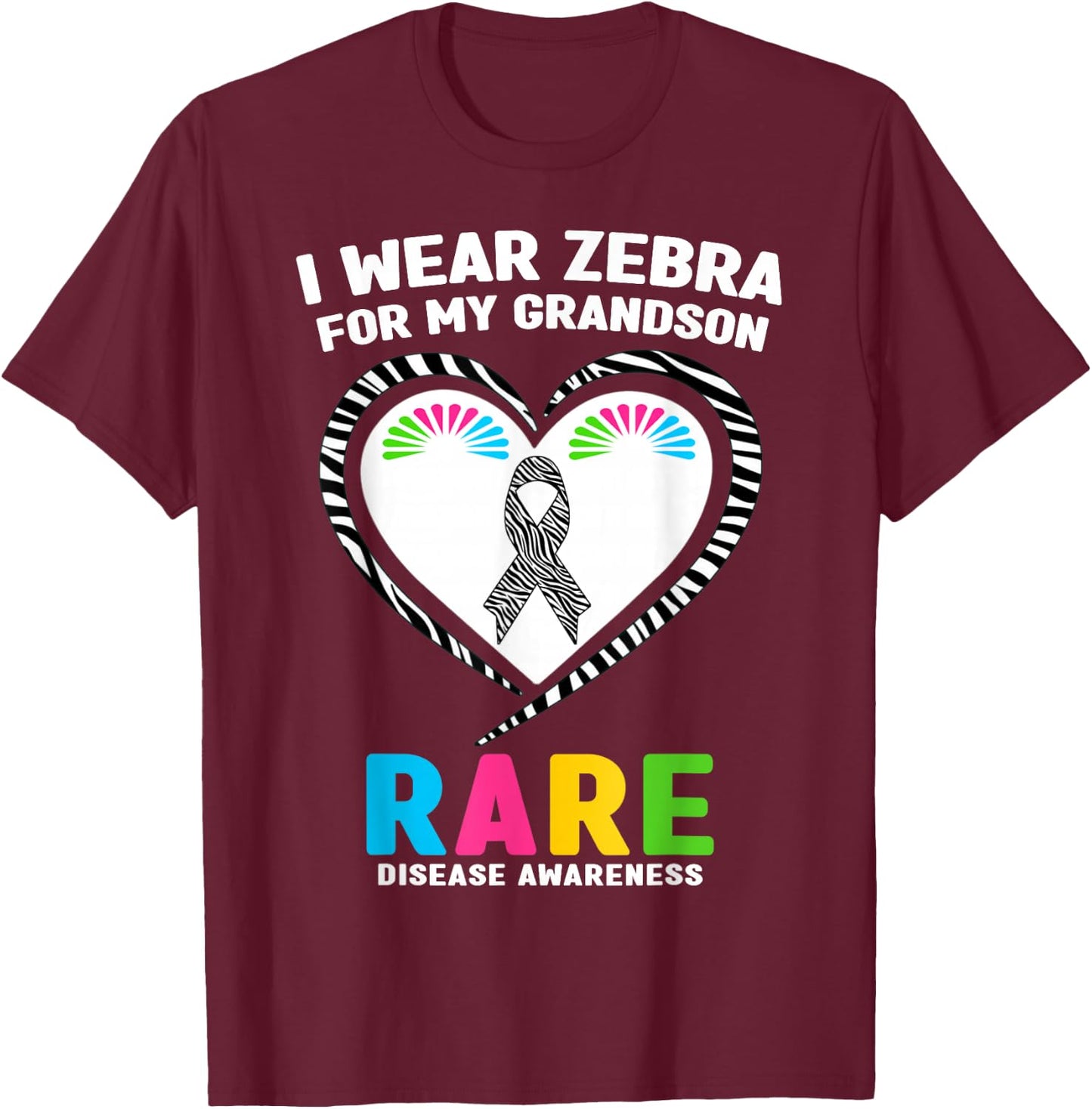 I Wear Zebra for My Grandson Rare Disease Awareness Day 2026 T-Shirt - T-Shirt | Maroon