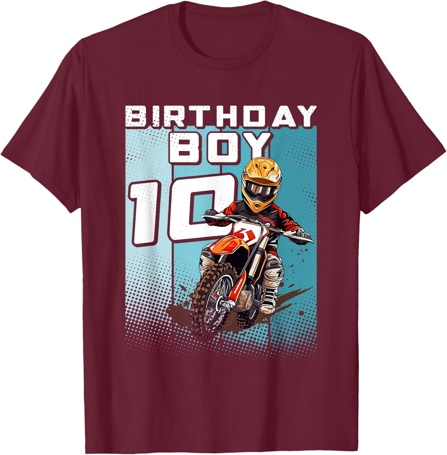 Bday 10 Dirt Bike Geburtstag Junge 10 Motocross MX 10. Geburtstag T-Shirt - T-Shirt | Maroon