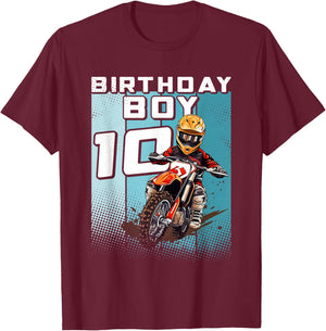 Bday 10 Dirt Bike Geburtstag Junge 10 Motocross MX 10. Geburtstag T-Shirt - T-Shirt | Maroon