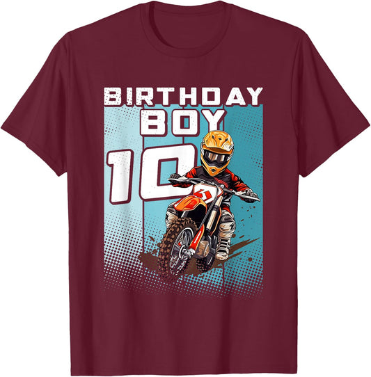 Bday 10 Dirt Bike Geburtstag Junge 10 Motocross MX 10. Geburtstag T-Shirt - T-Shirt | Maroon