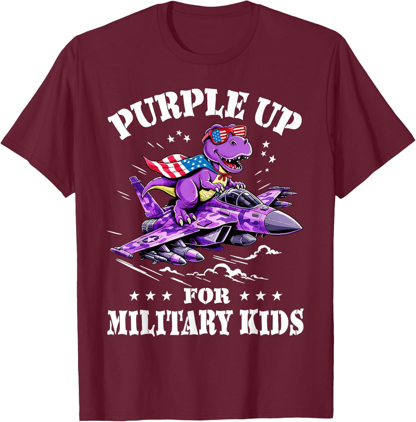Purple up Proud Military Kids Shirt Dinosaur Military Child T-Shirt - T-Shirt | Maroon