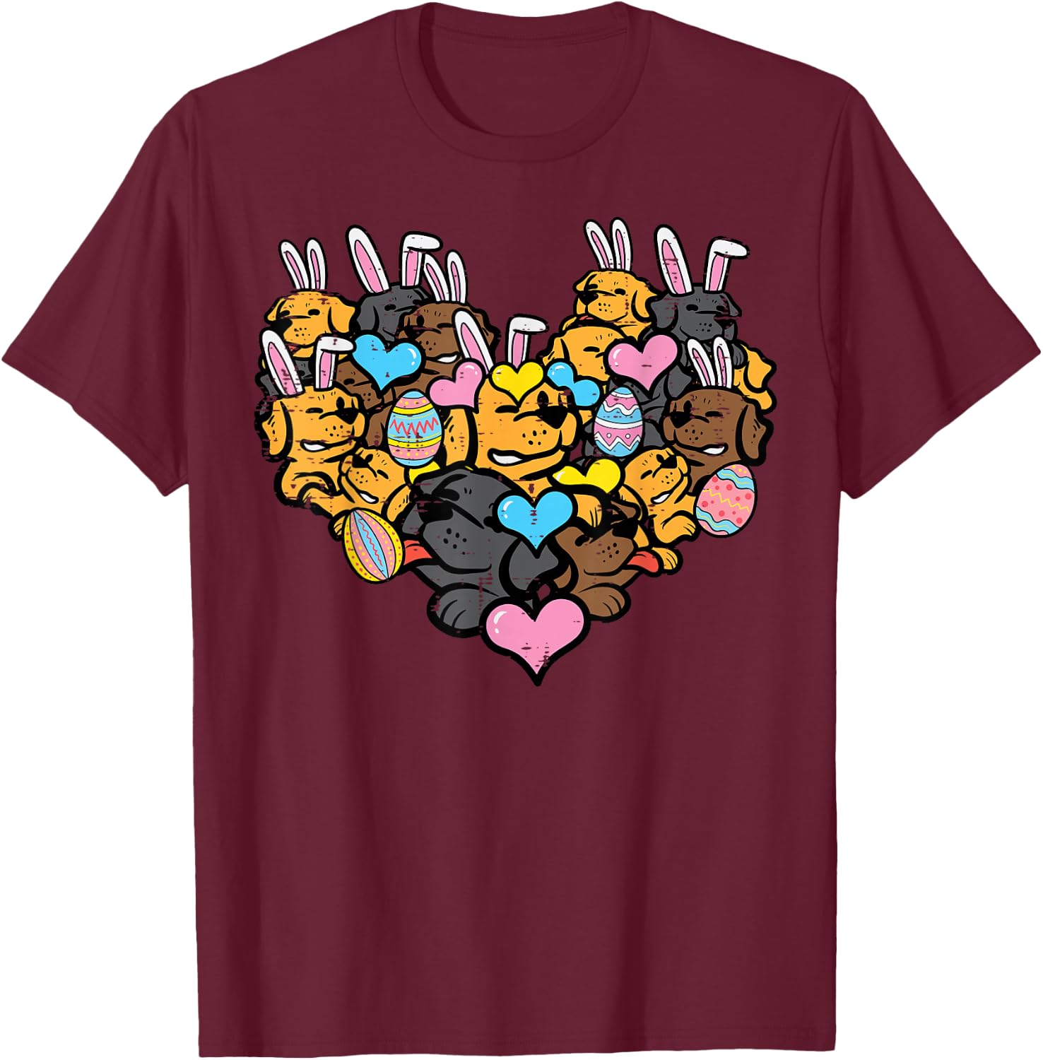 Easter Heart Shape Dog Faces Bunny Eggs Puppy Women Kids Men T-Shirt - T-Shirt | Maroon
