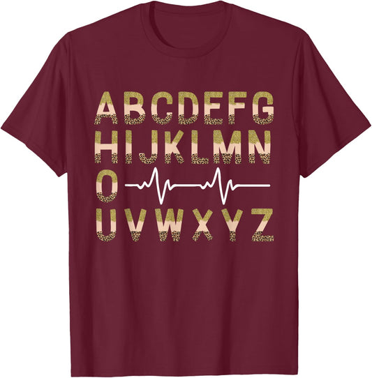 Nurse ABC's Funny PQRST EKG Heart Rhythm Leopard T-Shirt - T-Shirt | Maroon