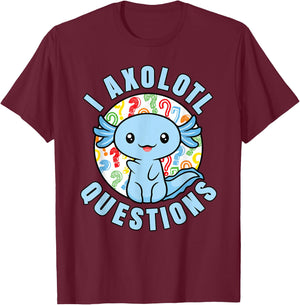 I Axolotl Questions Funny Blue Axolotl Kawaii Boys Kids T-Shirt - T-Shirt | Maroon