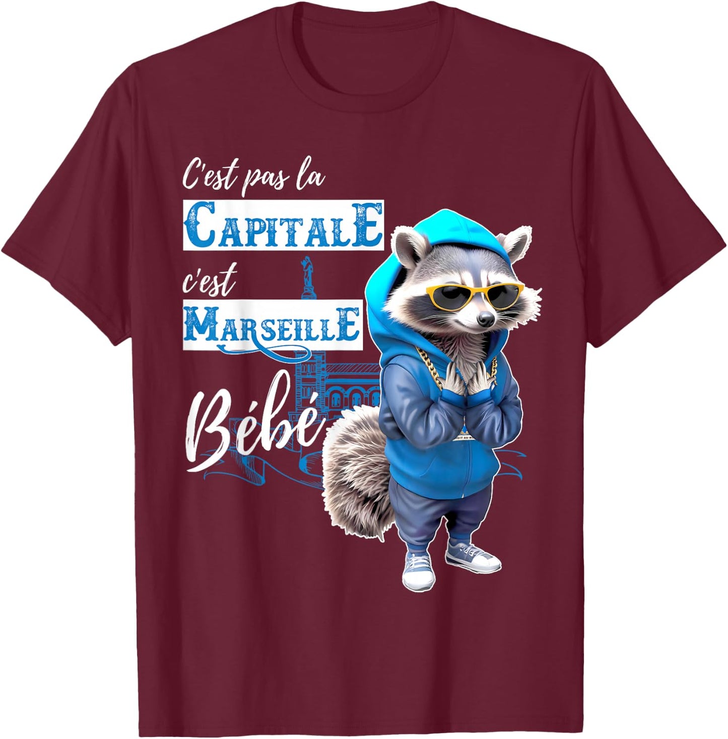 Fan C'est Marseille Baby Funny Raccoon Rap , Black, S T-Shirt - T-Shirt | Maroon