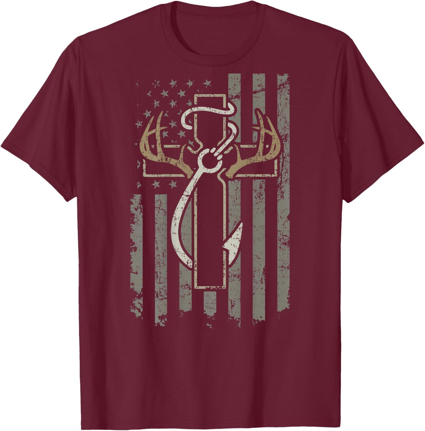 Fishing Faith Hunting - Christian Hunter Fisherman (ON BACK) T-Shirt - T-Shirt | Maroon