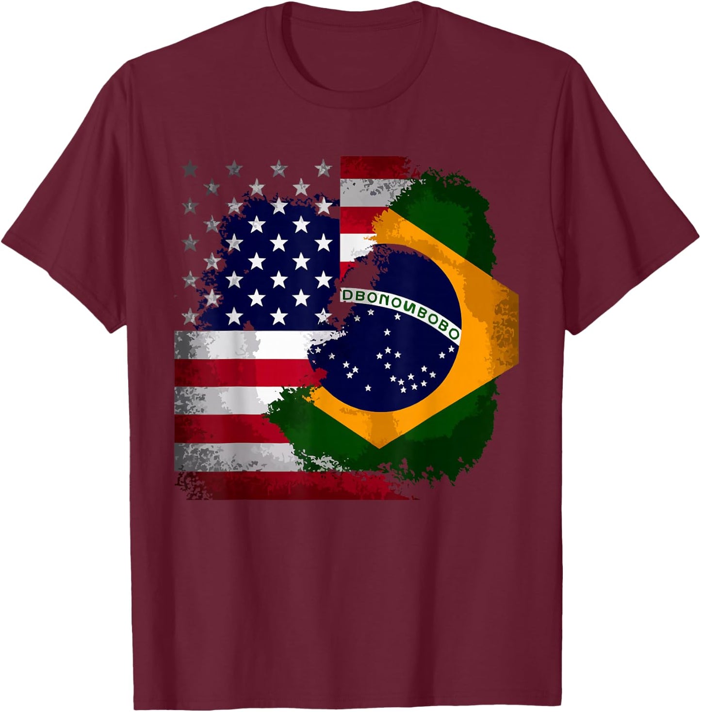 Half American Half Brazilian USA Flag Brazil America T-Shirt - T-Shirt | Maroon