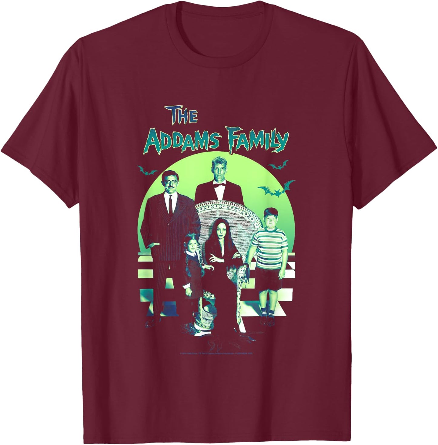 The Addams Family Spooky Gothic Vintage Family Portrait , Black, S T-Shirt - T-Shirt | Maroon