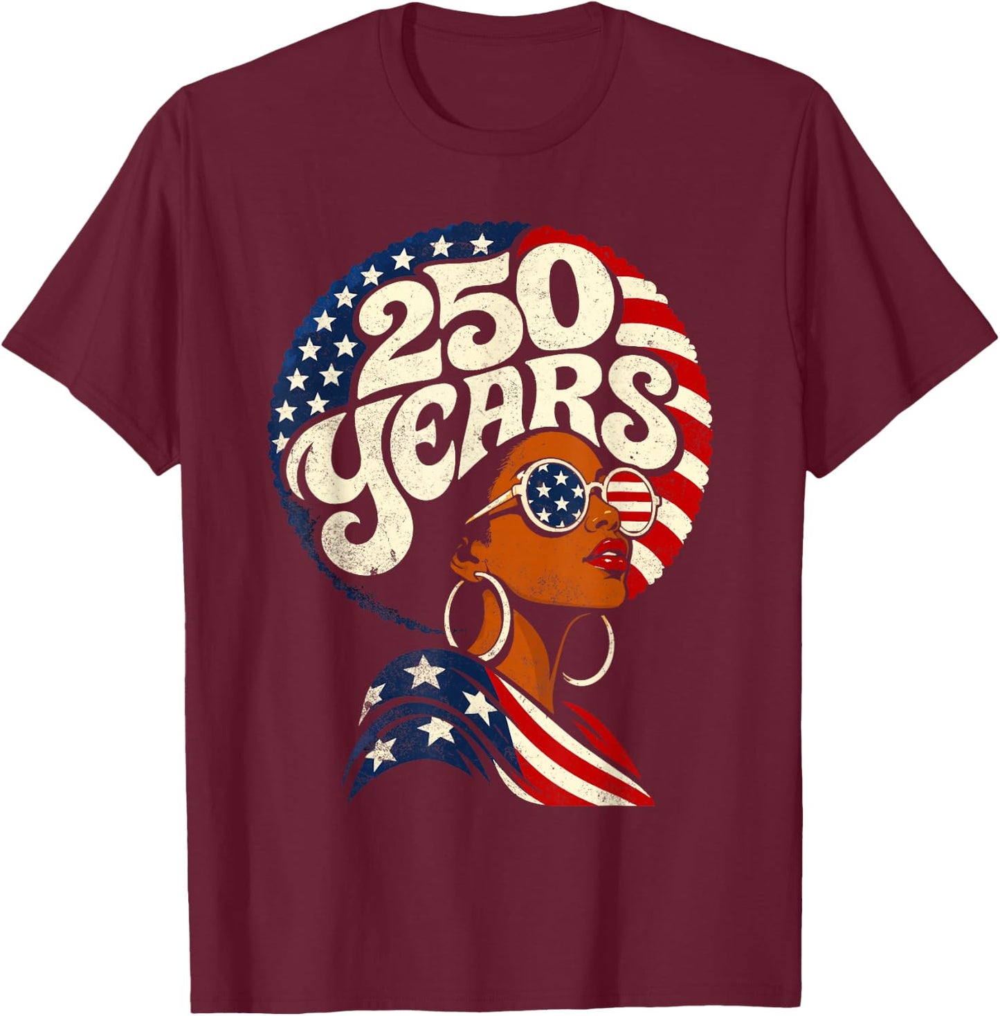 Fourth of July Black African American 250th Anniversary USA T-Shirt - T-Shirt | Maroon