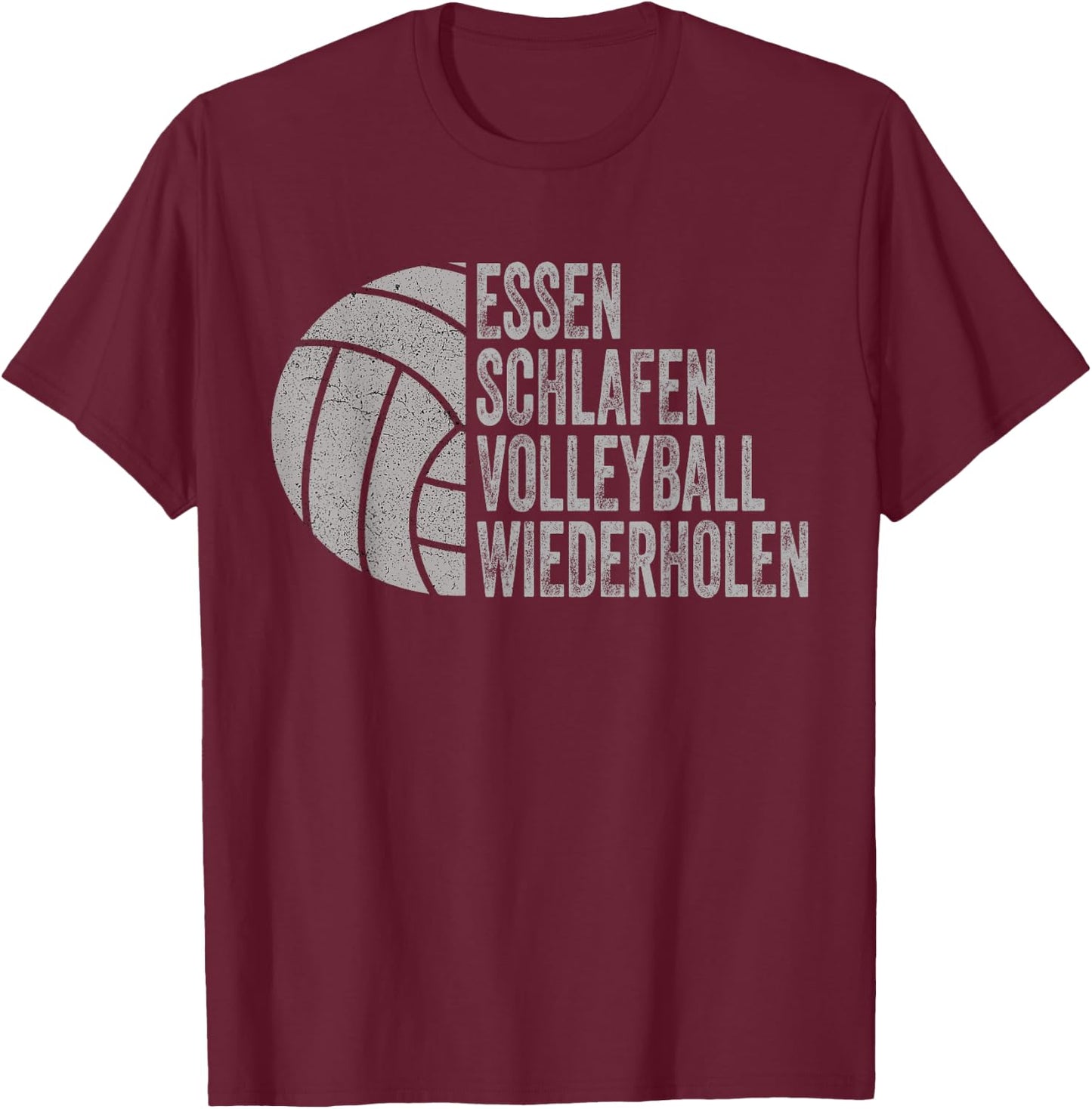 Essen Schlafen Volleyball Wiederholen , black T-Shirt - T-Shirt | Maroon