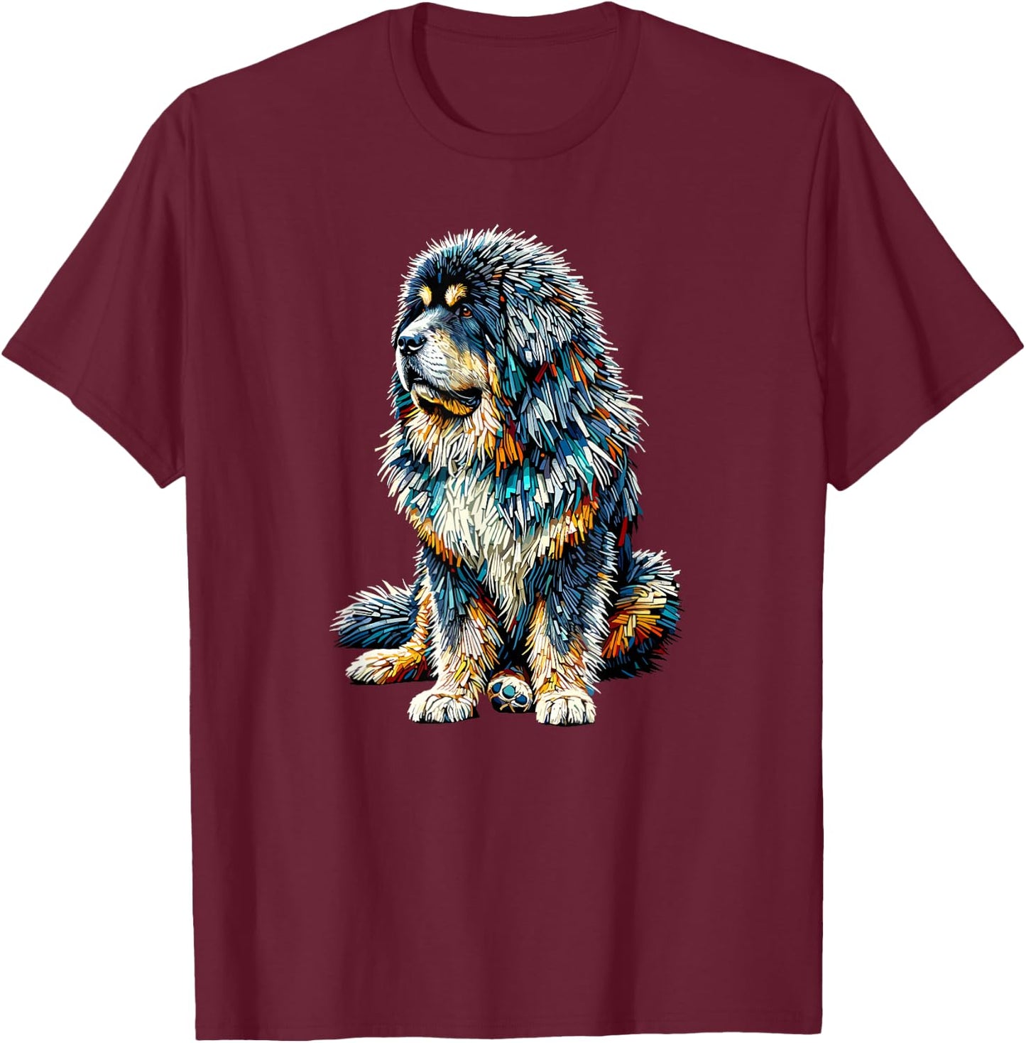 Polygon Art Tibetan Mastiff T-Shirt - T-Shirt | Maroon