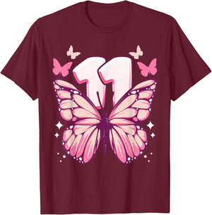 Geburtstagskind 11 Jahre, Schmetterlinge und Nummer 11 T-Shirt - T-Shirt | Maroon