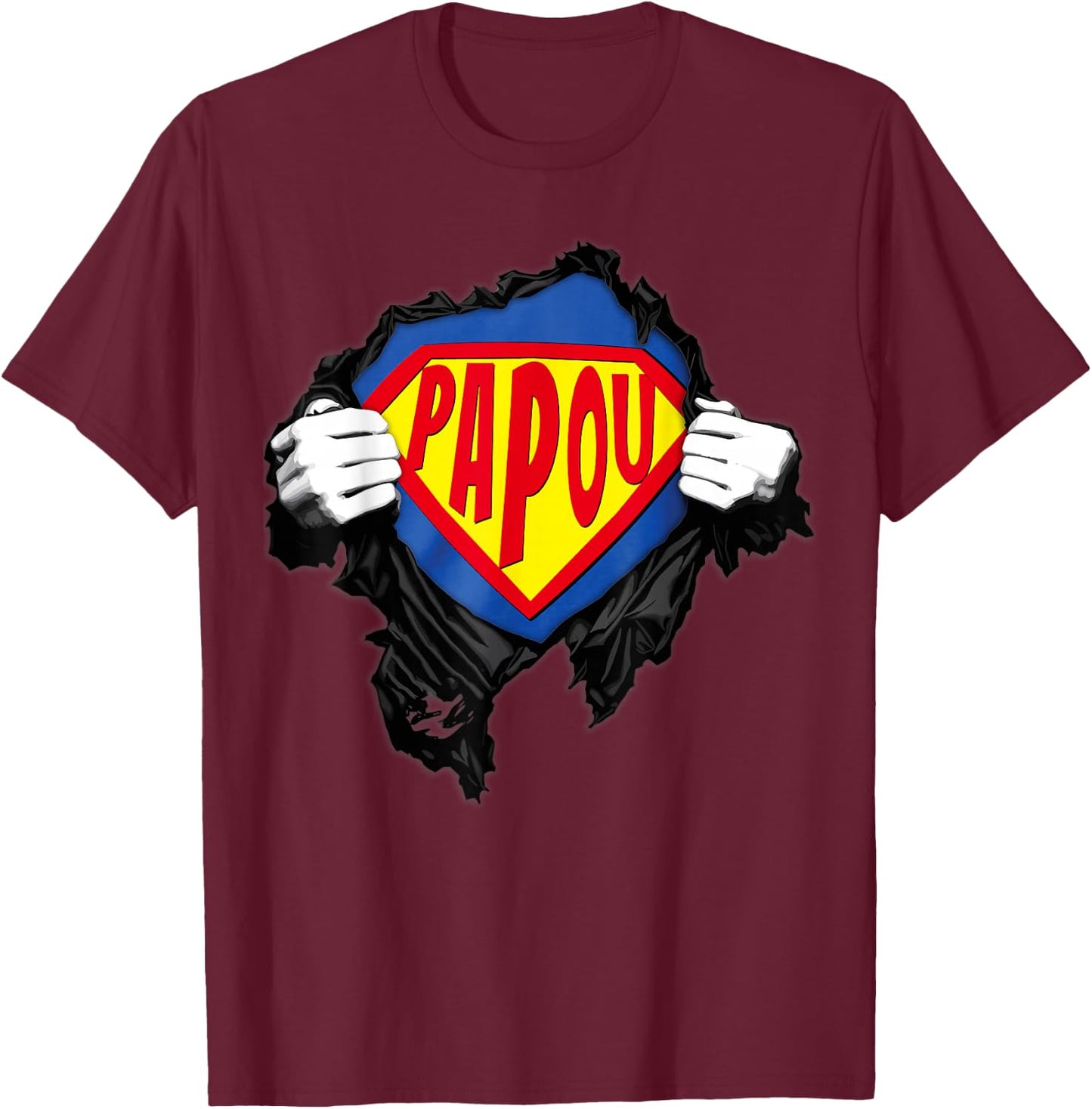 Papou, Superhero Gift Humour Grandfather's Day Papou , Black, S T-Shirt - T-Shirt | Maroon
