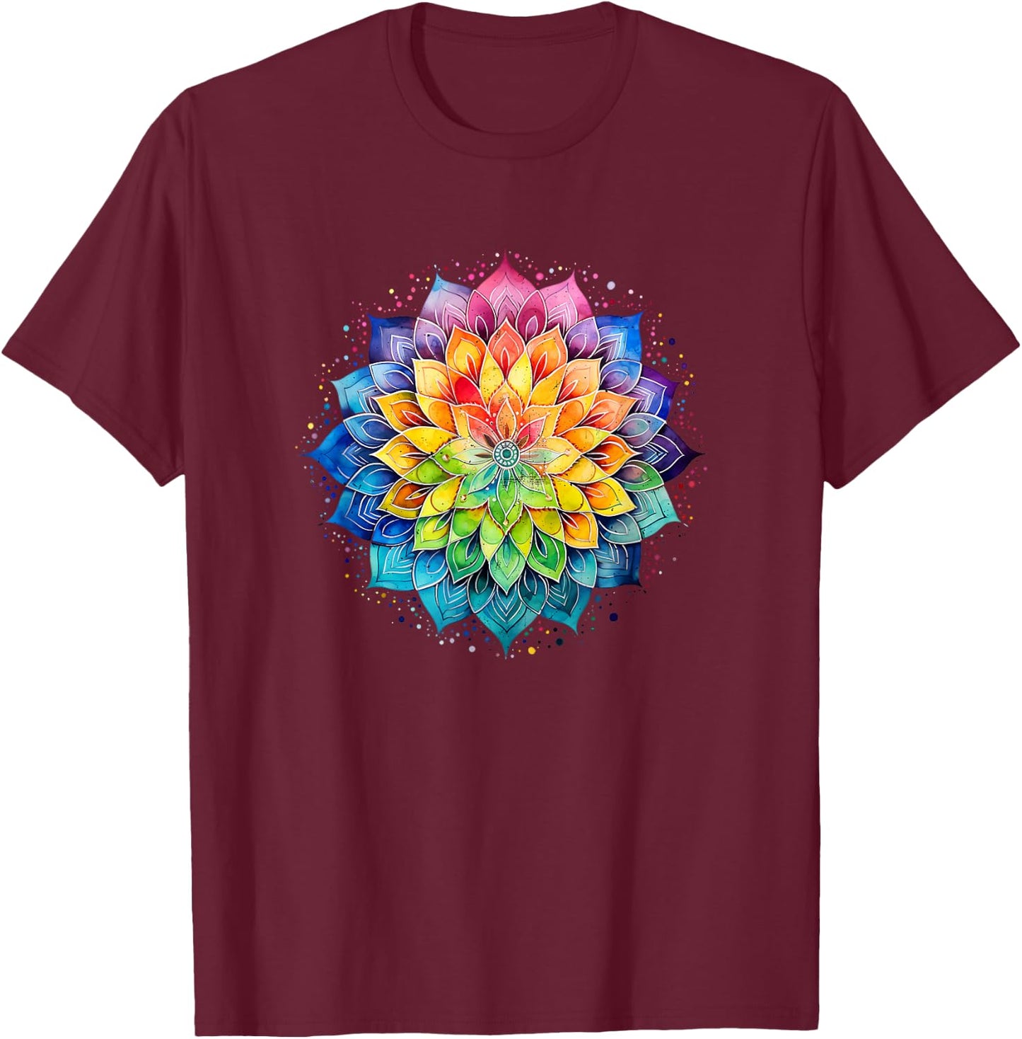 Lotus Flower Rainbow Mandala Yoga Meditation Mindfulness , black T-Shirt - T-Shirt | Maroon