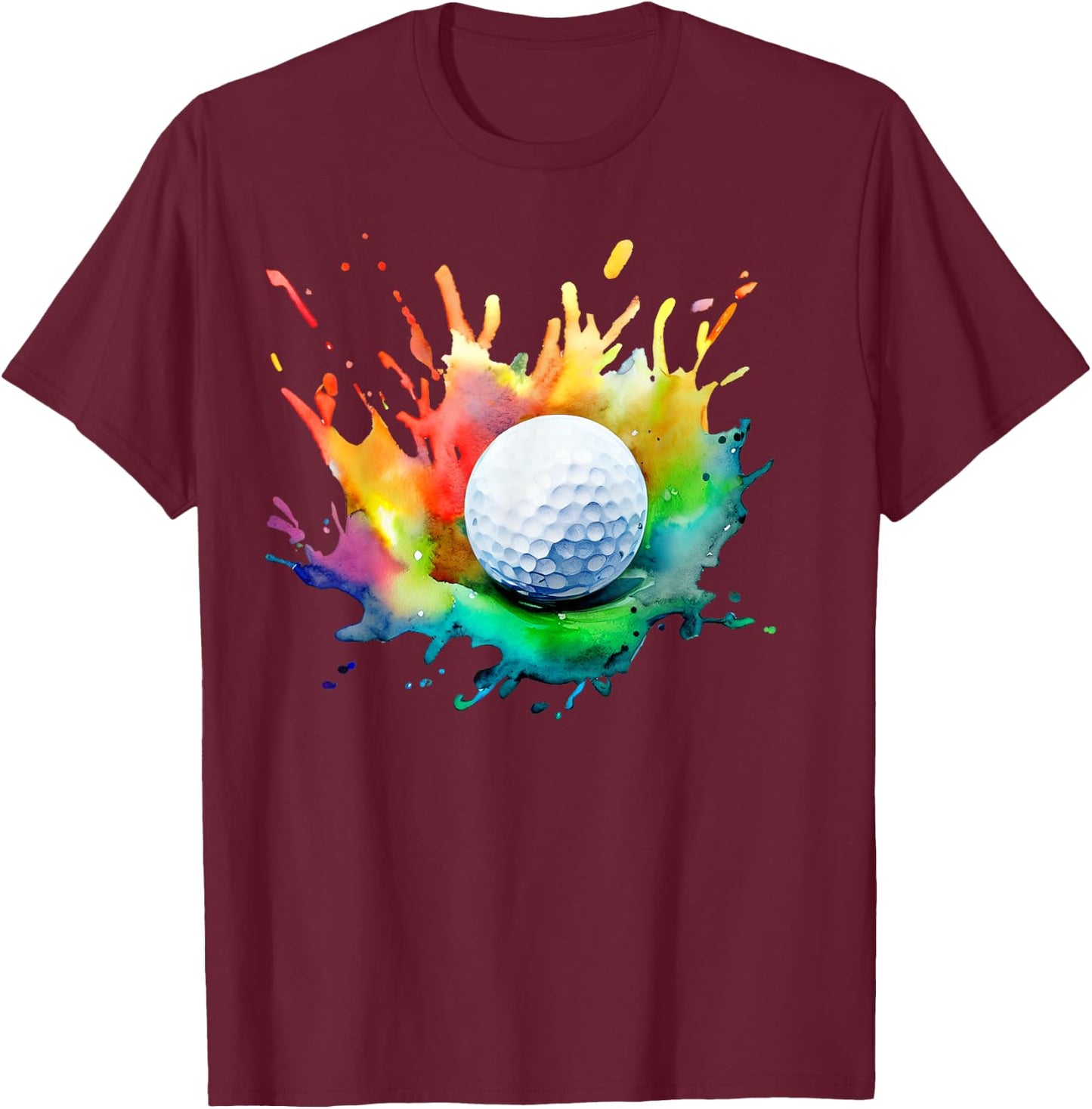 Golf Ball Watercolor Golfer Golfing Splash Graphic Artsy T-Shirt - T-Shirt | Maroon