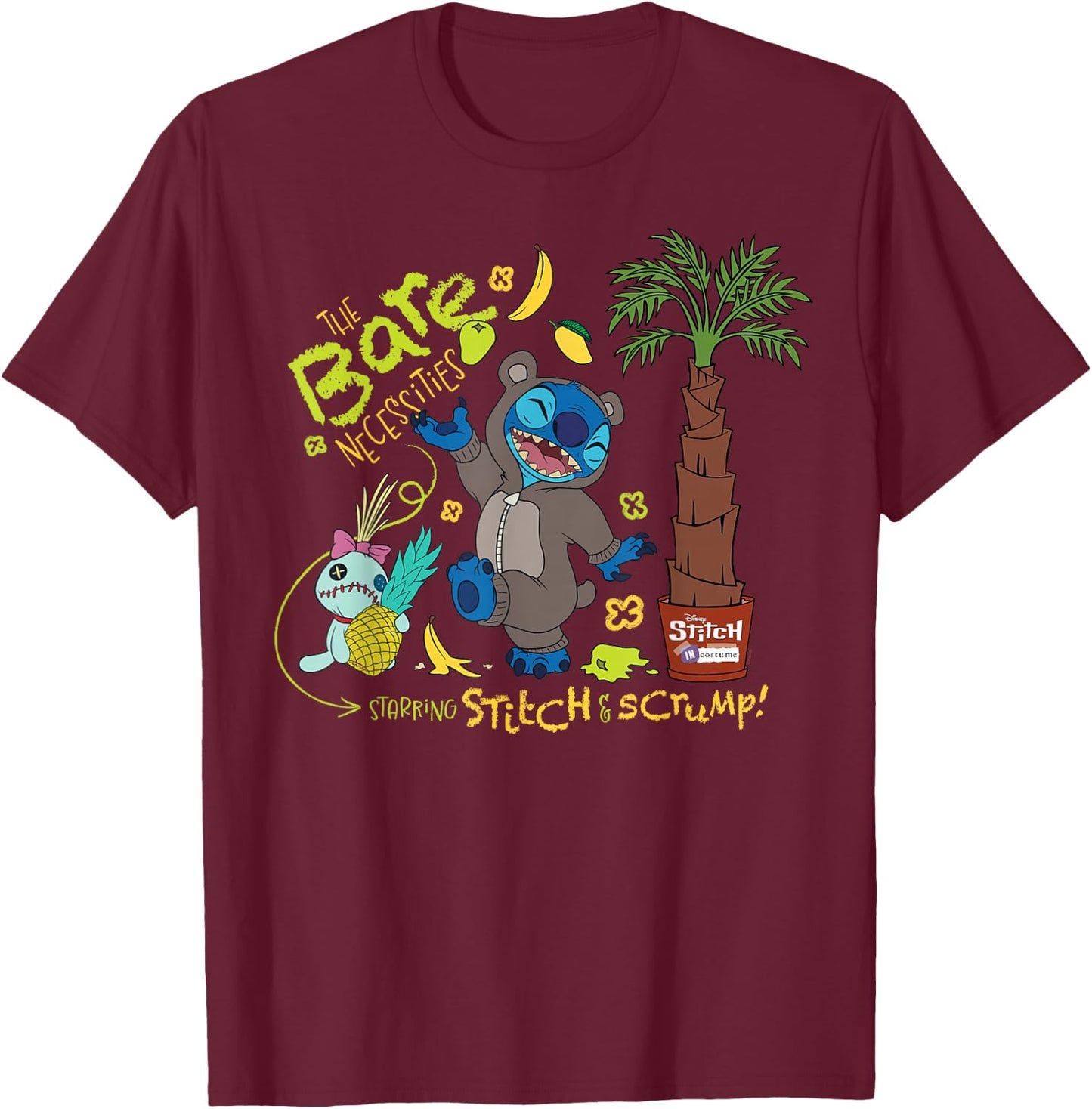 Disney 100 Stitch in Costume Baloo Bare Necessities & Scrump T-Shirt - T-Shirt | Maroon