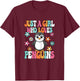 Just A Girl Who Loves Penguins Cute Groovy Penguin Kids T-Shirt - T-Shirt | Maroon