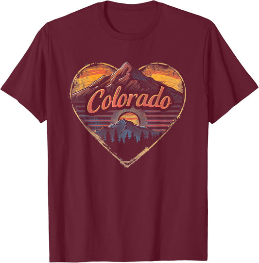 Colorado - Love Heart Vintage Women Kids Retro Graphic Cool T-Shirt - T-Shirt | Maroon