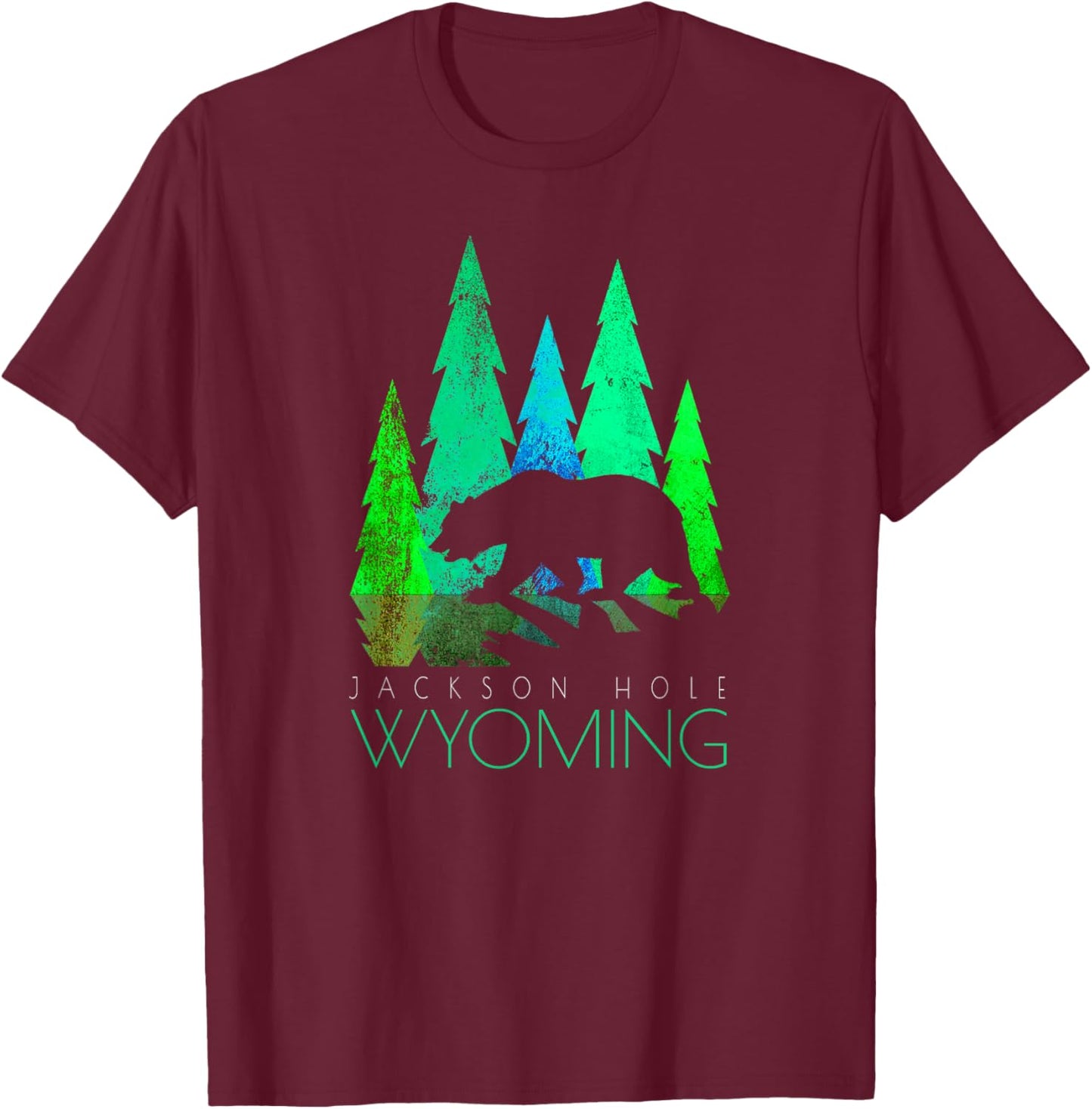 Jackson Hole - Wyoming - Bear and Trees - Jackson Hole T-Shirt - T-Shirt | Maroon