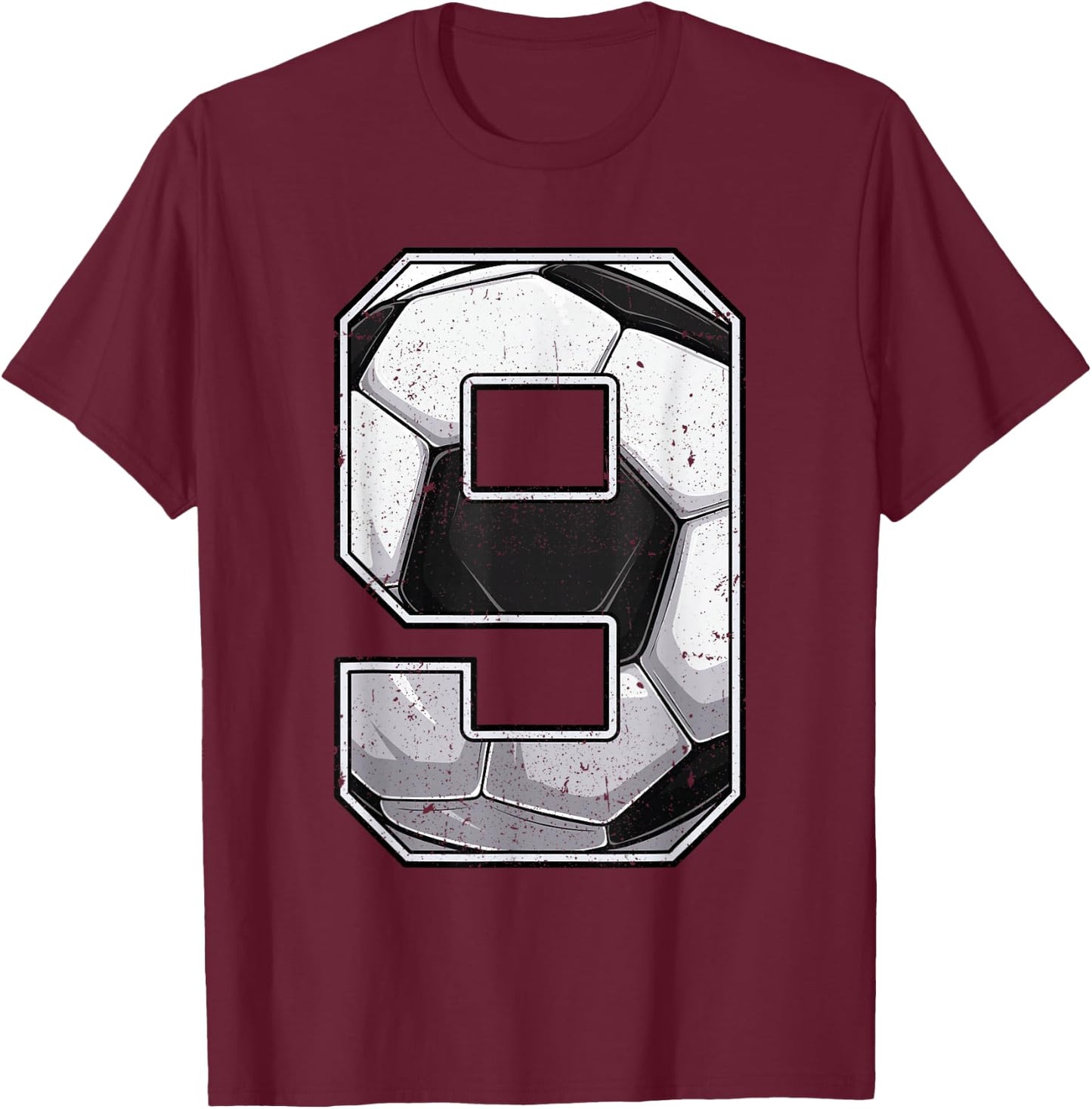 Soccer Ninth 9th Birthday Boy Nine 9 Years Old Bday Party T-Shirt - T-Shirt | Maroon