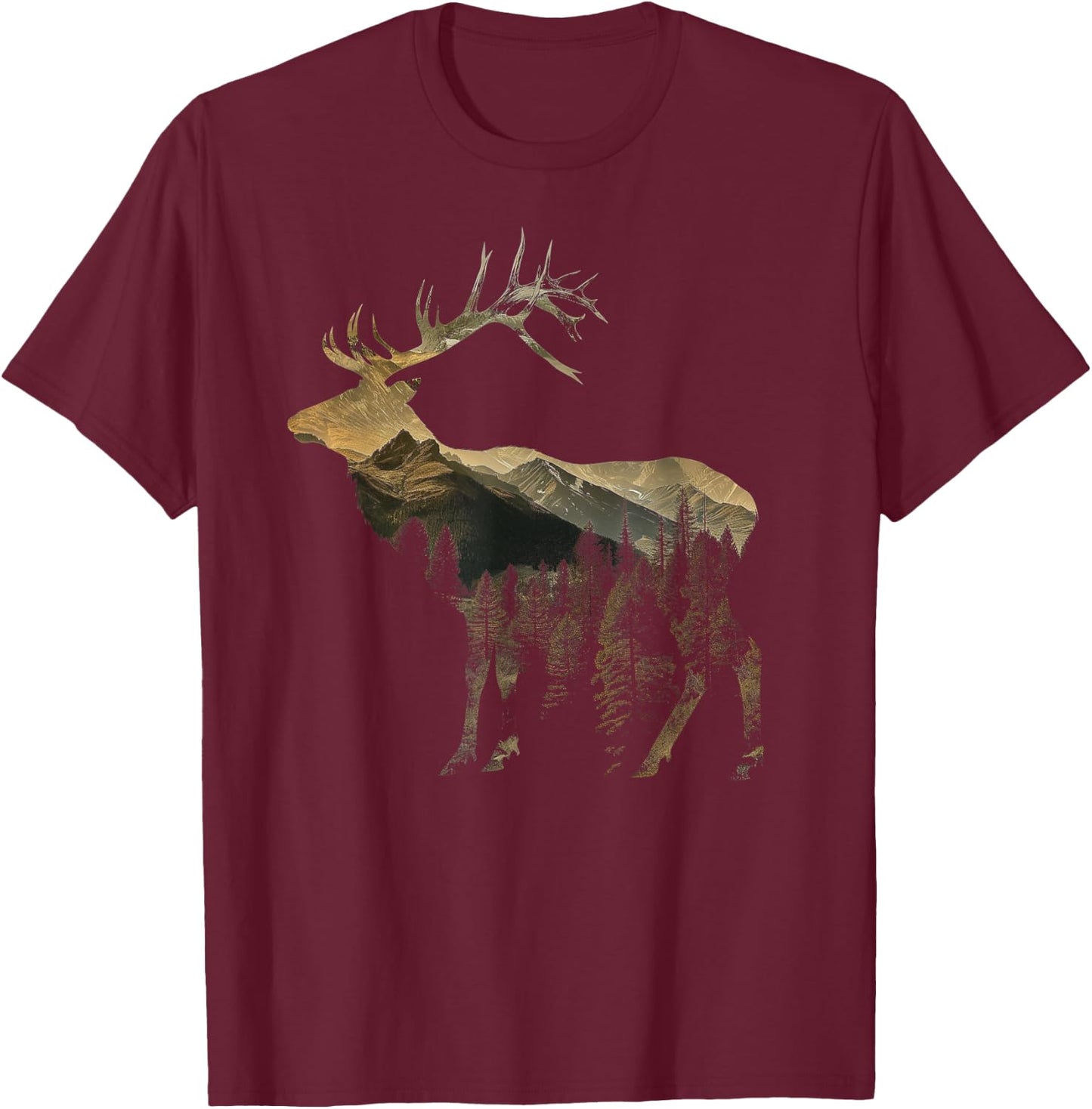 Elk Hunter Hunting Nature Lover Mountains Hiking T-Shirt - T-Shirt | Maroon