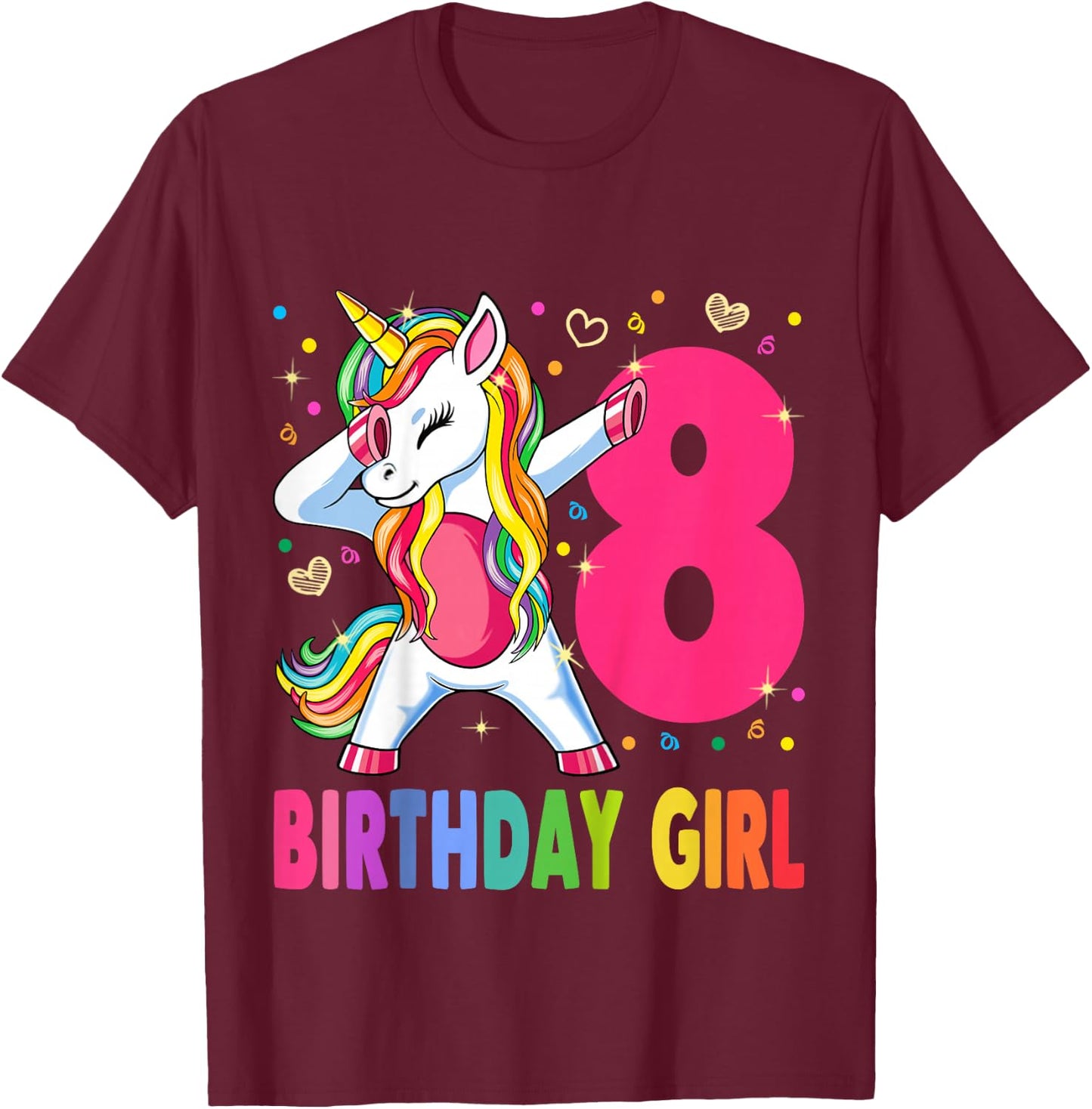 8th Birthday Girl Unicorn Shirt 8th Birthday Outfit T-Shirt - T-Shirt | Maroon