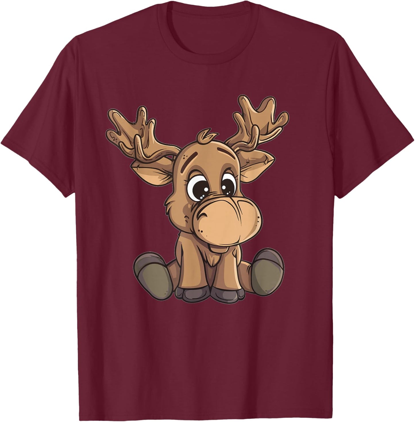 Cute Moose I Cartoon Moose T-Shirt - T-Shirt | Maroon