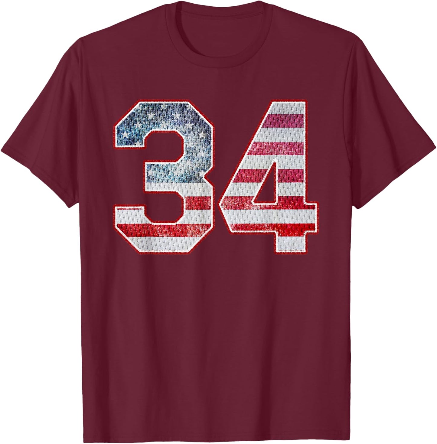 Jersey Player Number 34 Personalized Sports American Flag T-Shirt - T-Shirt | Maroon