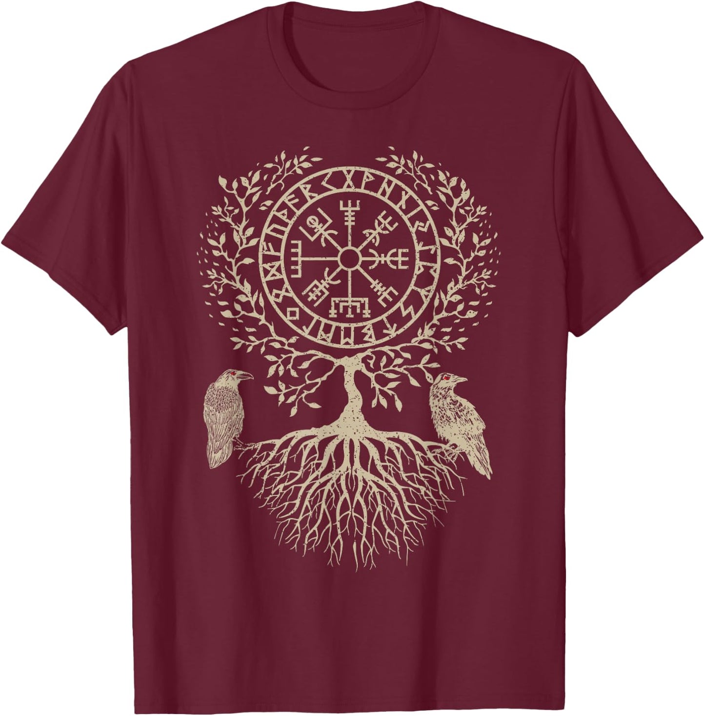 Nordic Warrior Norse Mythology Celtic Tree Of Life Viking T-Shirt - T-Shirt | Maroon