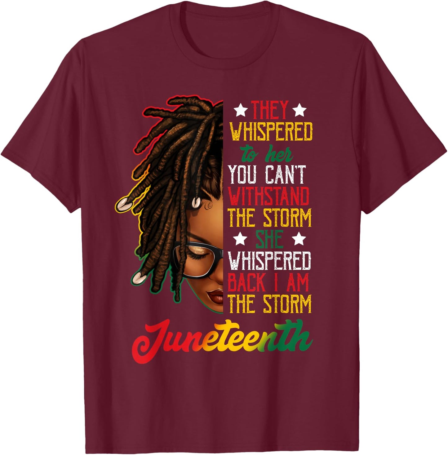 Juneteenth Black Women Dreadlocks Loc'd Hair Messy Bun T-Shirt - T-Shirt | Maroon