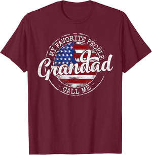 My Favorite People Call Me Grandad USA Flag Stamp Father Day T-Shirt - T-Shirt | Maroon