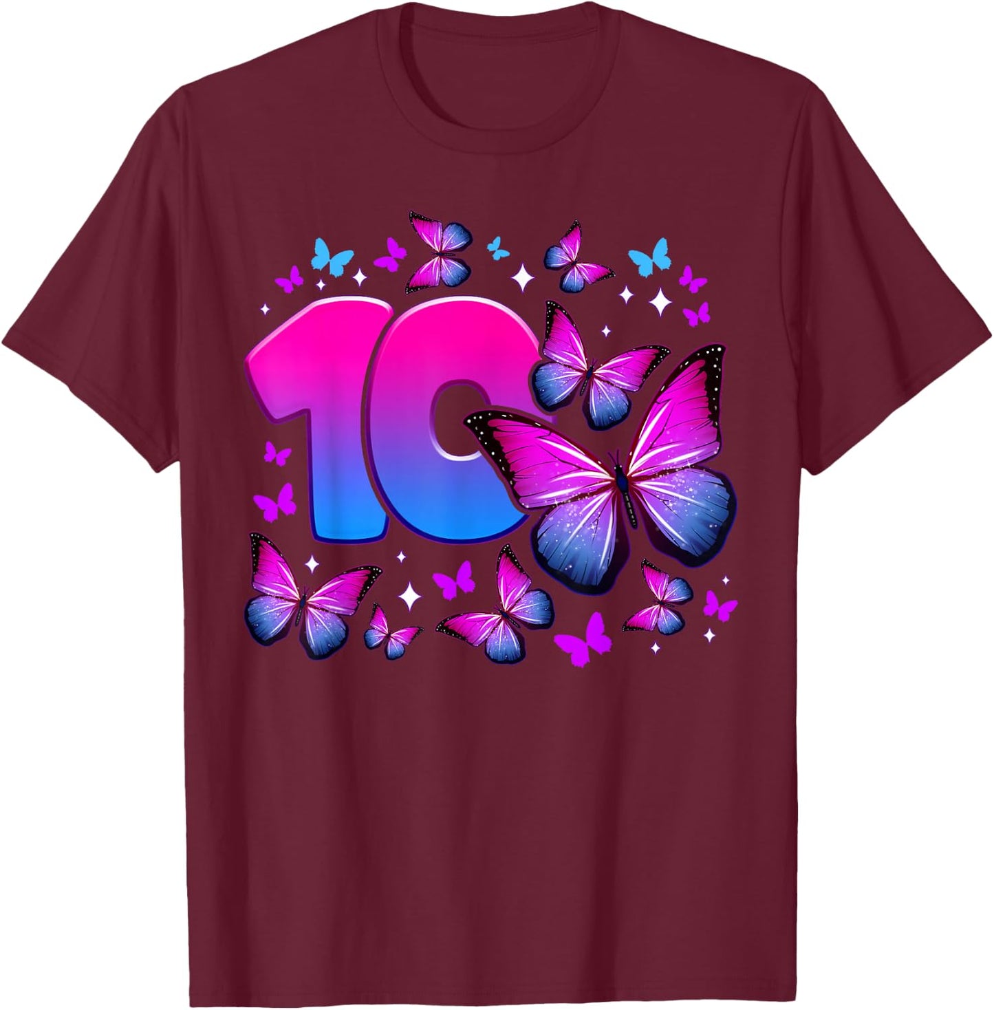Birthday Girl 10 Years Old Butterfly Number 10 T-Shirt - T-Shirt | Maroon