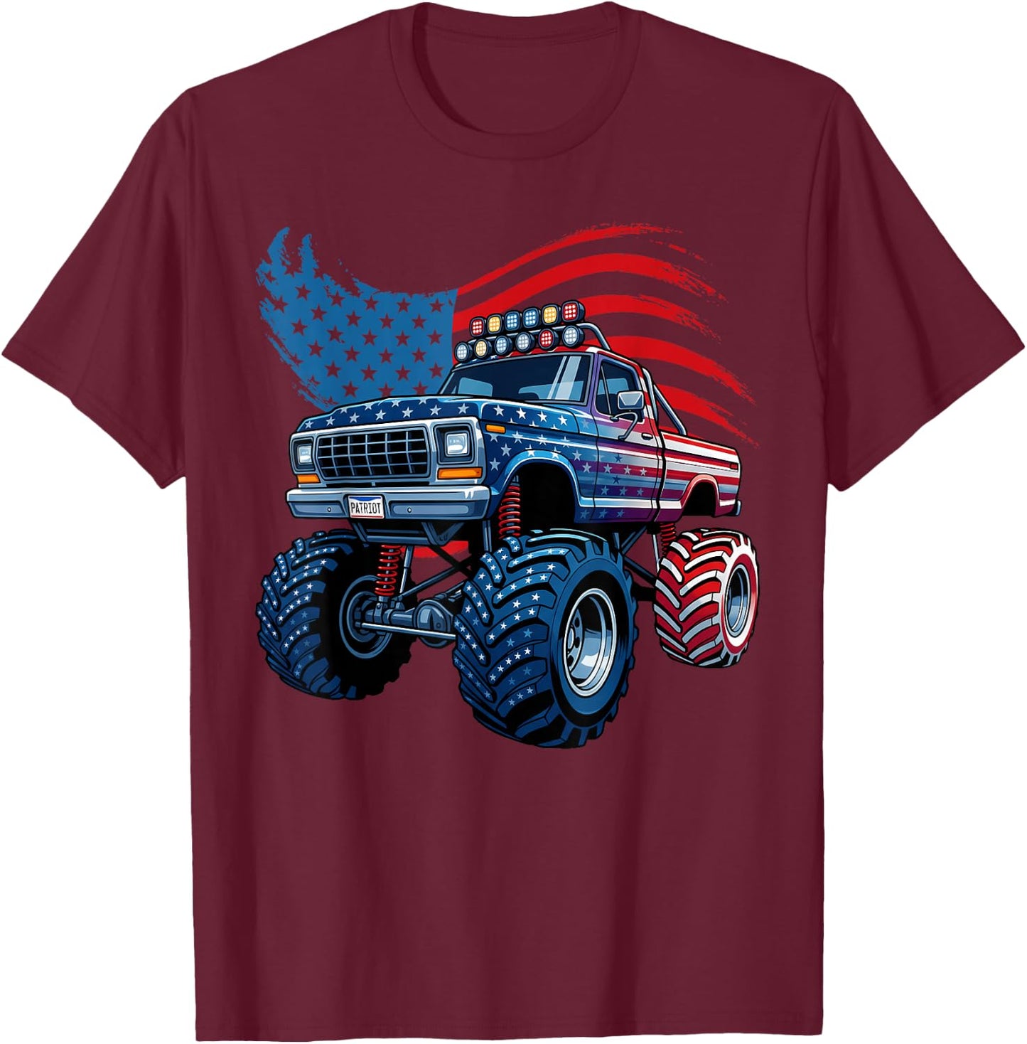 4th of July Monster Truck American Flag Boys Kids Toddler T-Shirt - T-Shirt | Maroon