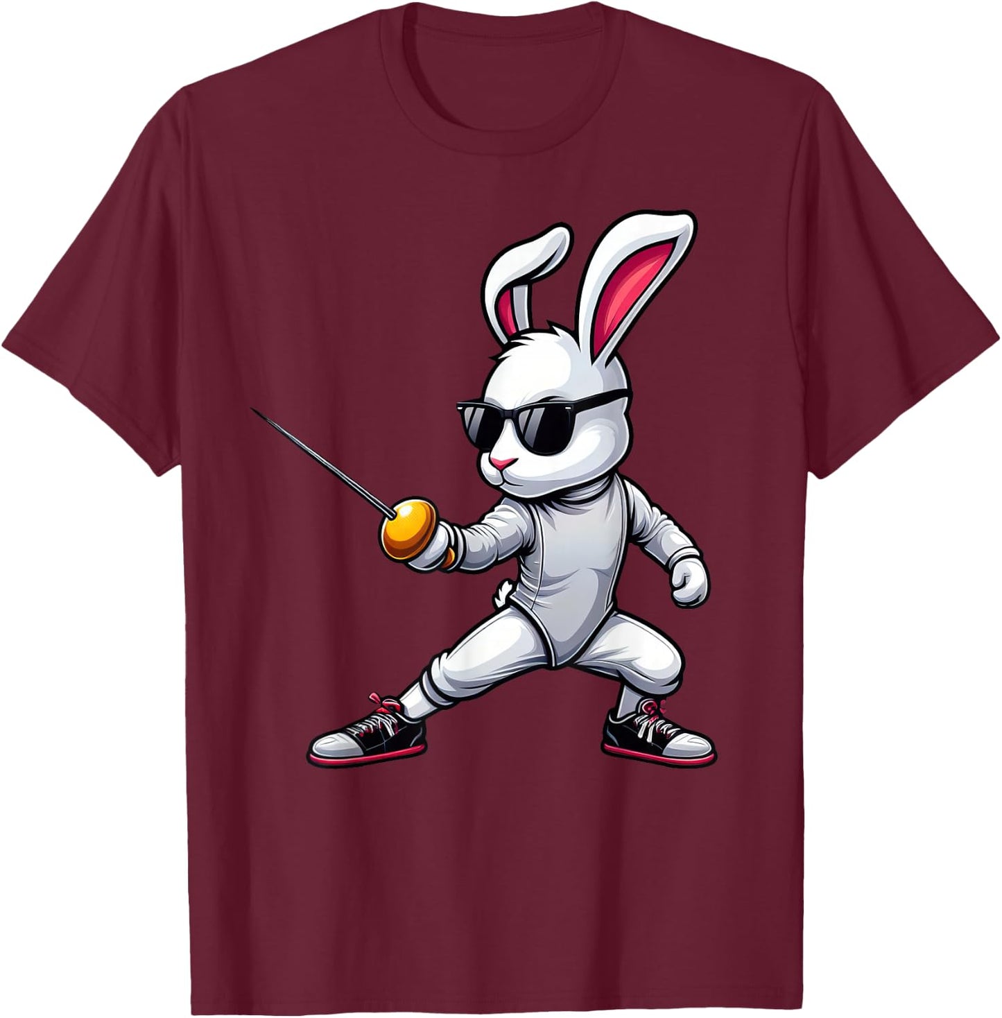 Funny Fencing Player Bunny Kids Men Easter Fencing T-Shirt - T-Shirt | Maroon