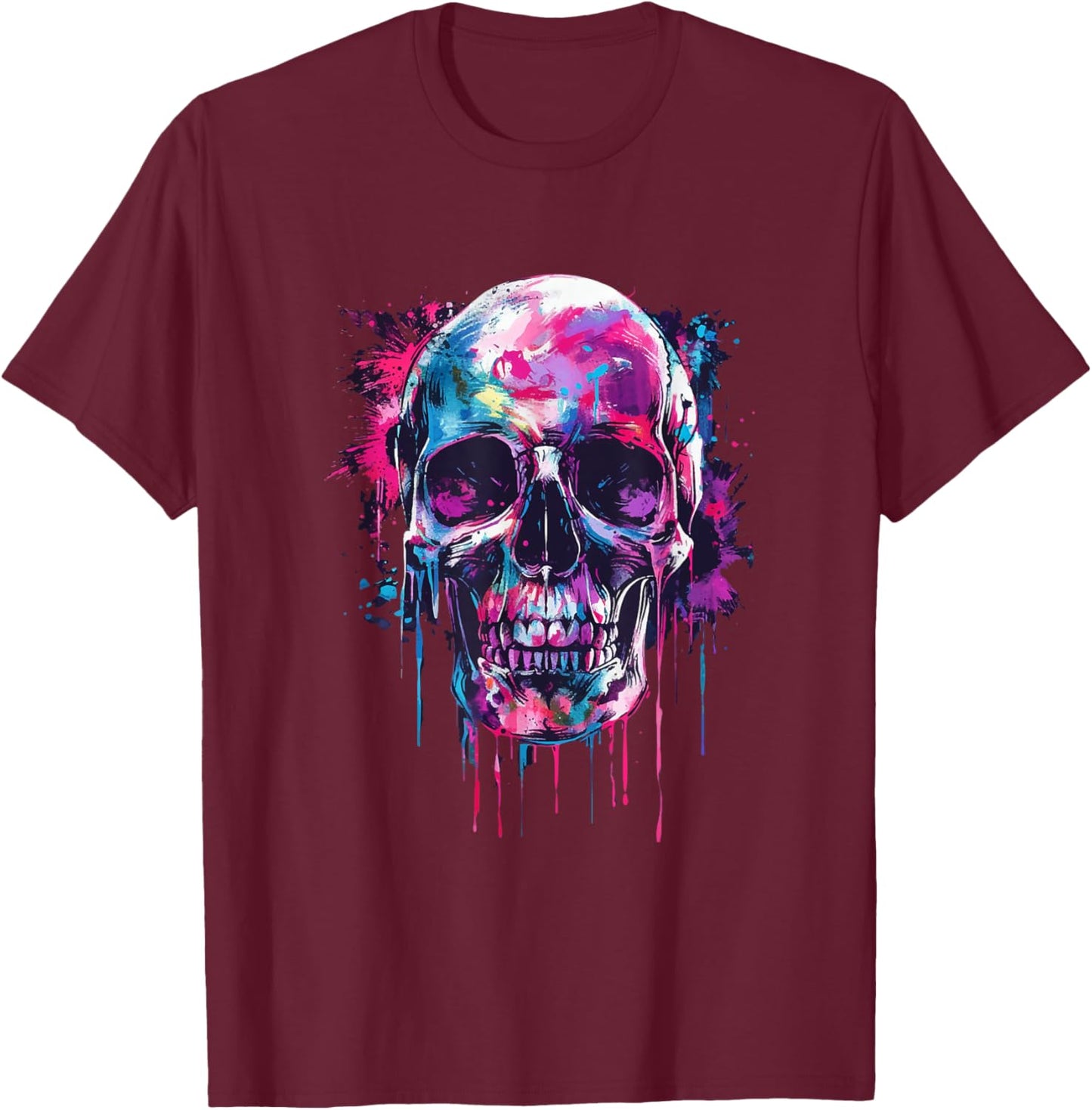 Skeleton Skull Biker Rocker Skull Punk Rock T-Shirt - T-Shirt | Maroon