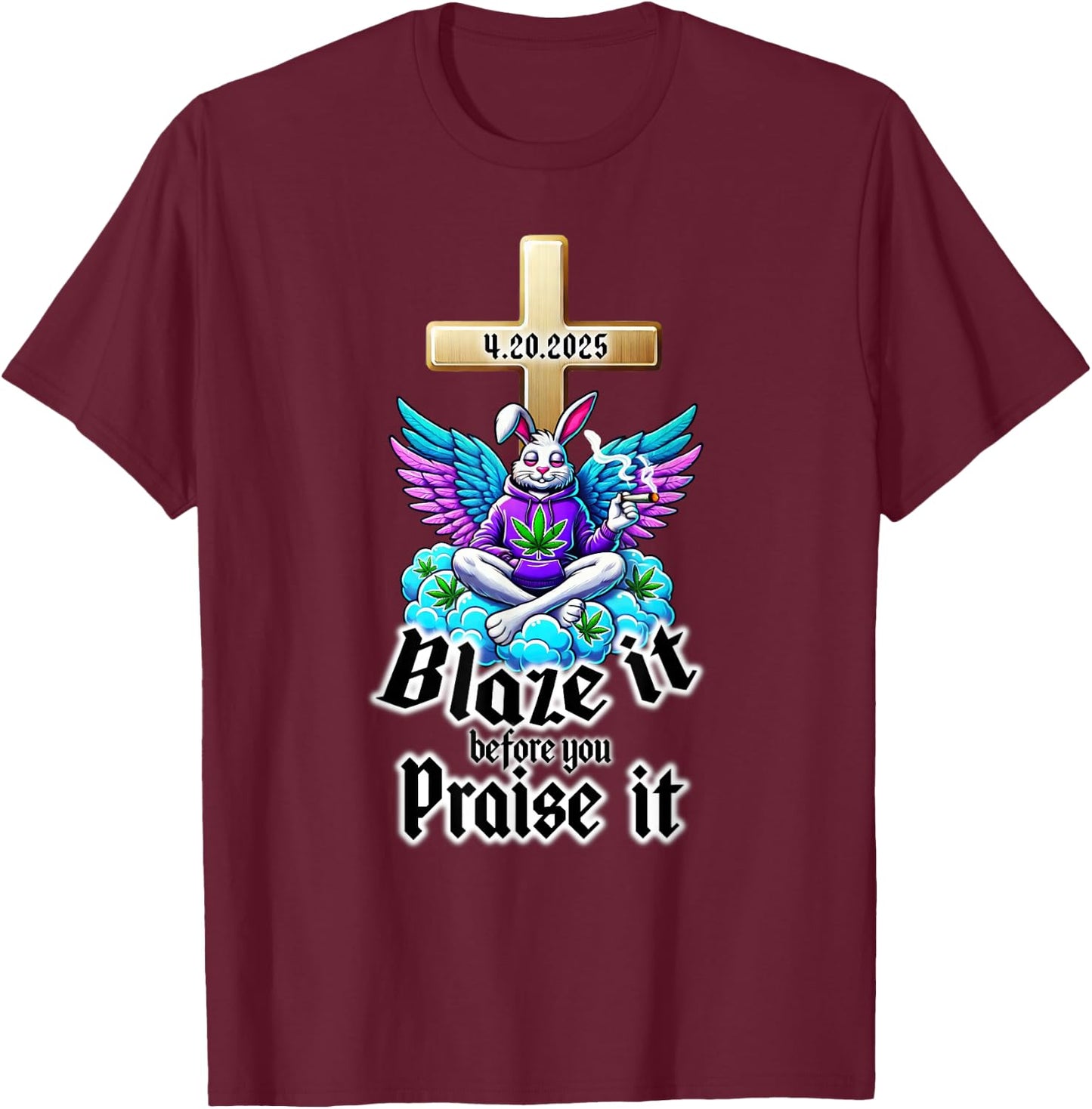 420 Easter Bunny Funny Weed Smoking Rabbit Marijuana 4/20 T-Shirt - T-Shirt | Maroon