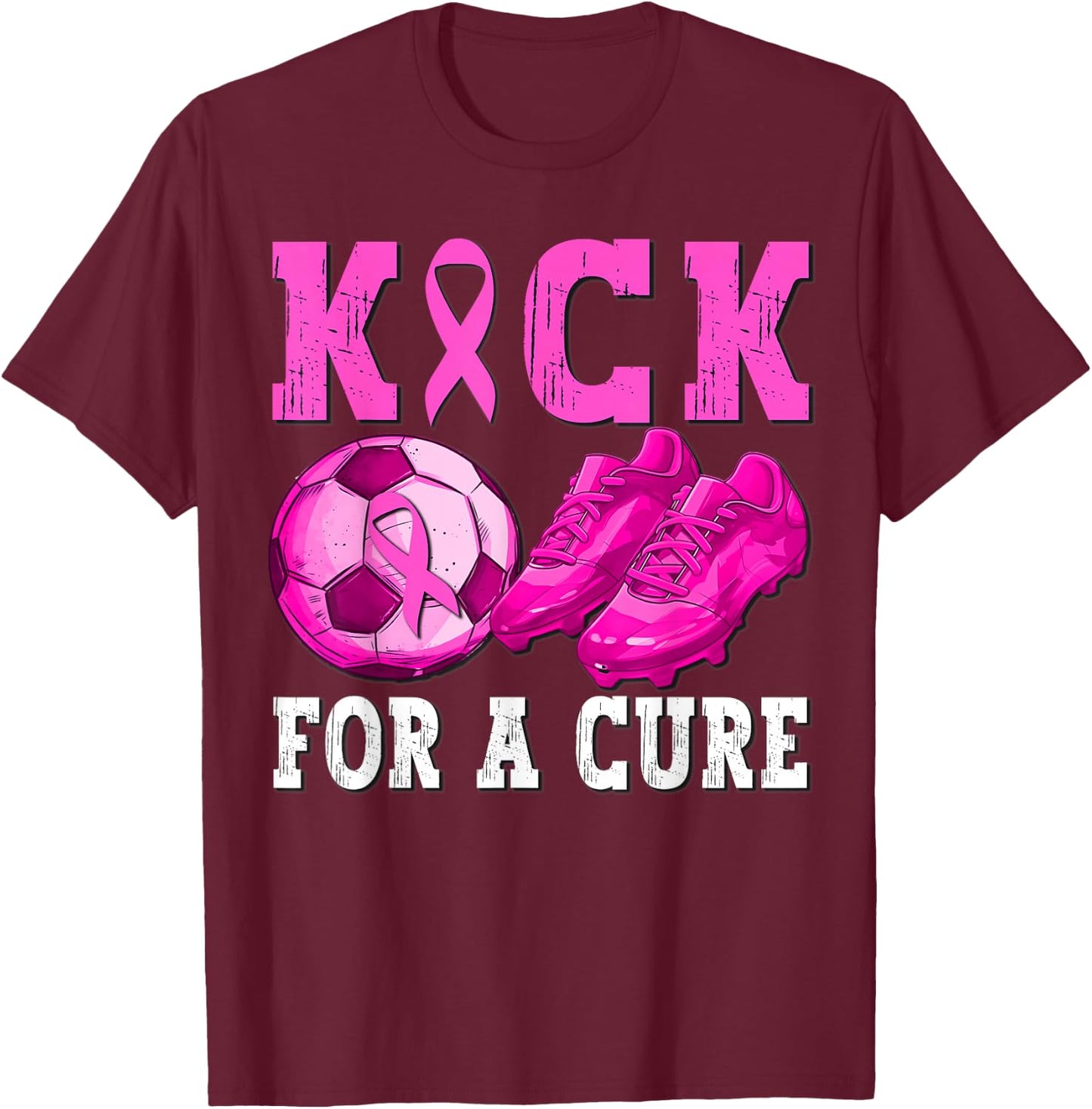 Kick For a Cure Breast Cancer Awareness Soccer Ball Ribbon T-Shirt - T-Shirt | Maroon