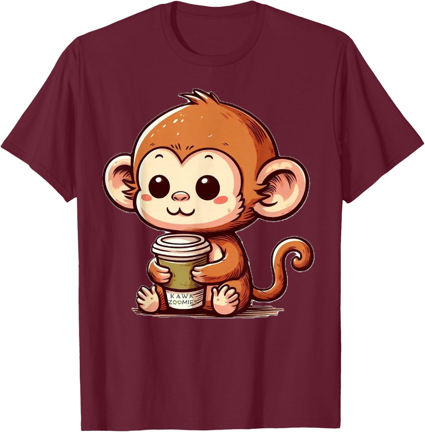 Baby Monkey with Coffee T-Shirt - T-Shirt | Maroon