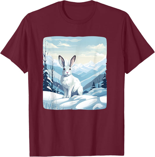 Cool Snow Mountains with Rabbit Animals for Snowshoe Rabbits T-Shirt - T-Shirt | Maroon