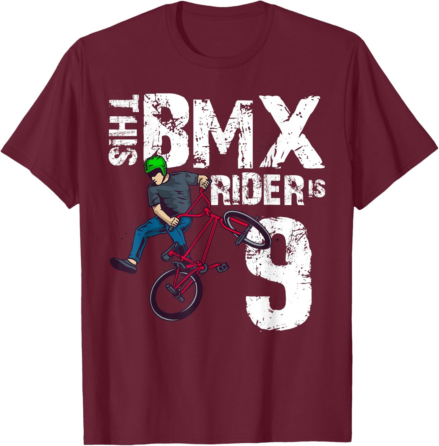 Dieser BMX-Fahrer ist 9 Jahre alt, passender Geburtstags-Fahrradliebhaber T-Shirt - T-Shirt | Maroon